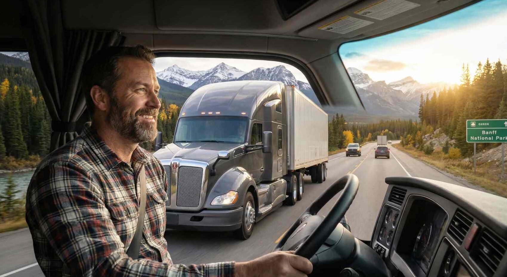 professional truck driver driving a long-haul truck on Canadian highways