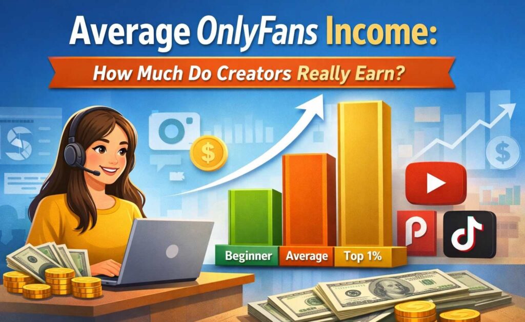 Illustration showing average OnlyFans income levels for beginners, average creators, and top one percent earners