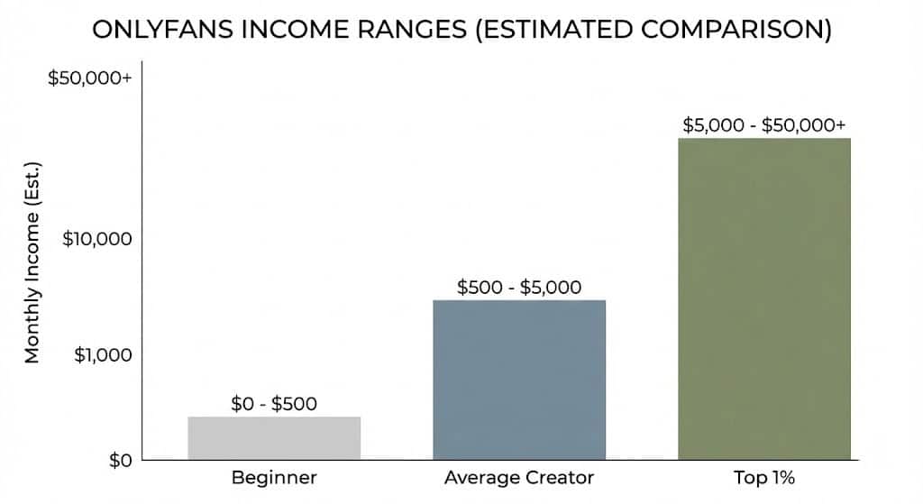 Bar chart showing beginner, average, and top 1 percent OnlyFans income ranges