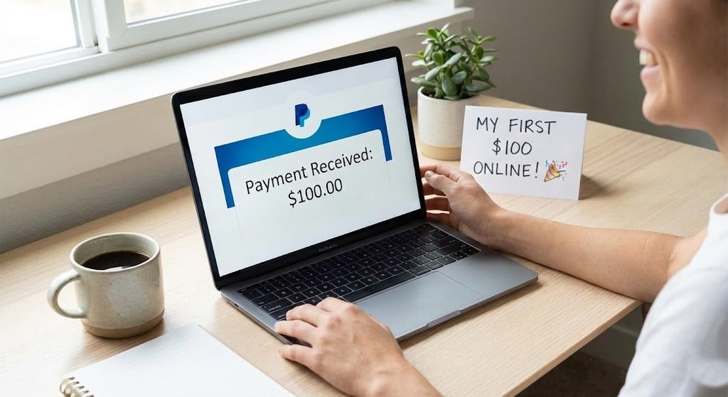 First $100 online income earned using AI tools