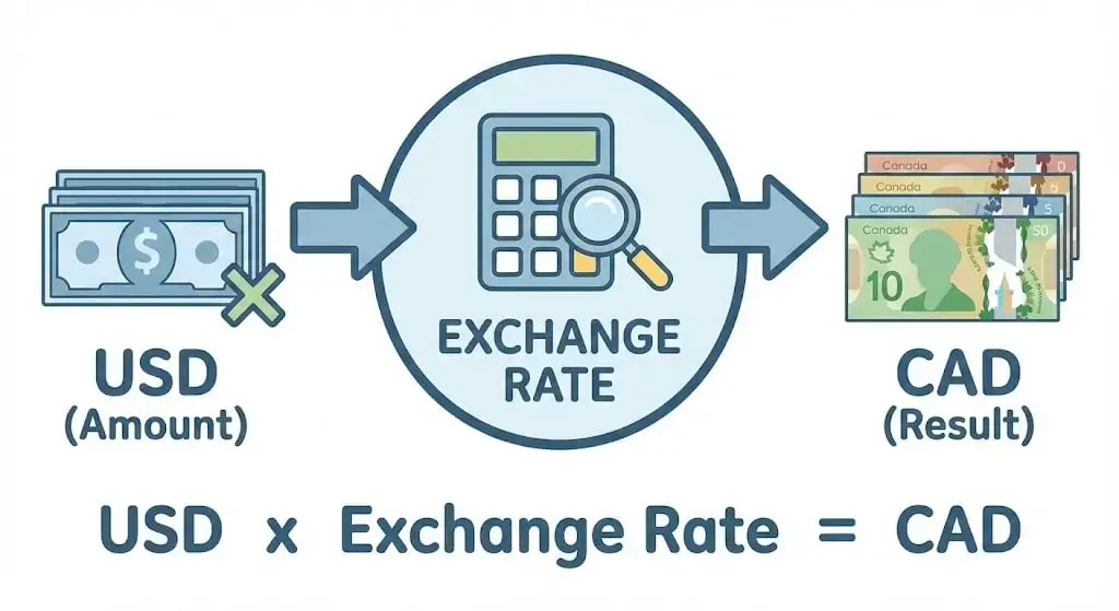 How to calculate 475 USD to CAD using exchange rate formula