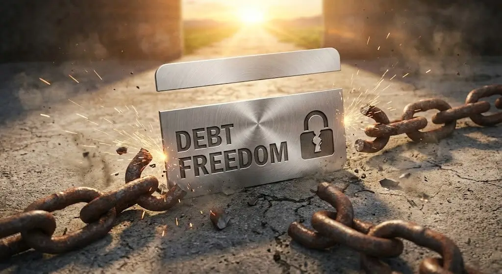 credit card debt freedom concept with broken chains