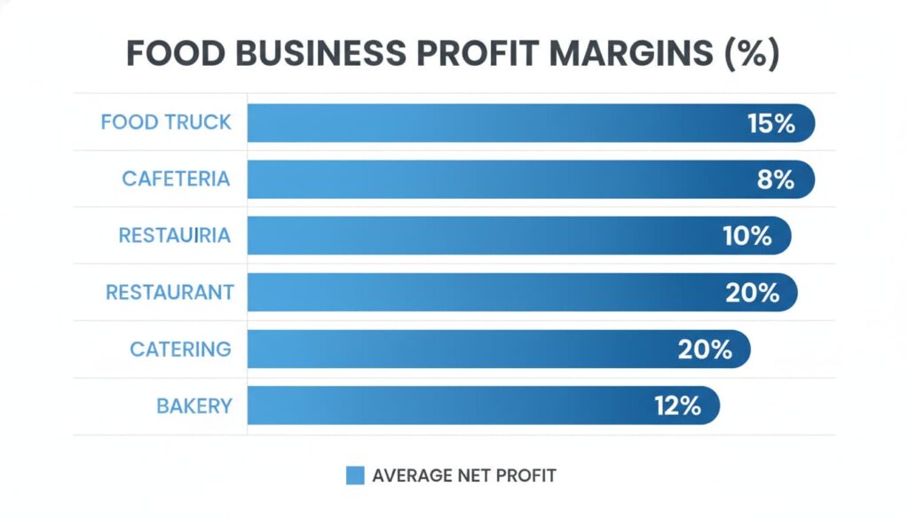 Infographic showing average net profit margin for food manufacturing industry and packaged food businesses
