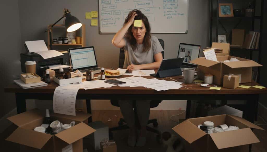Village woman feeling confused while managing home business tasks