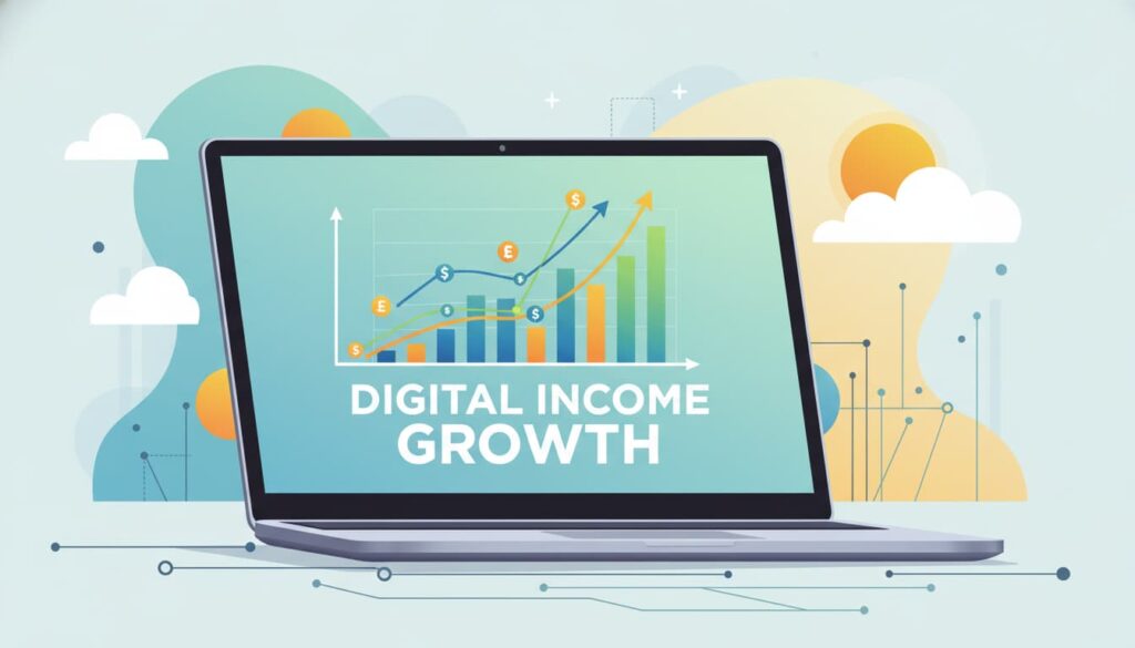 Digital income growth concept showing rising charts on laptop screen in 2026