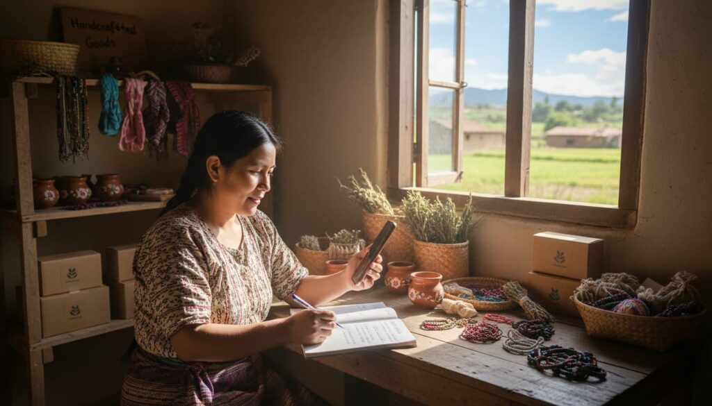 Village woman managing a successful home business with confidence