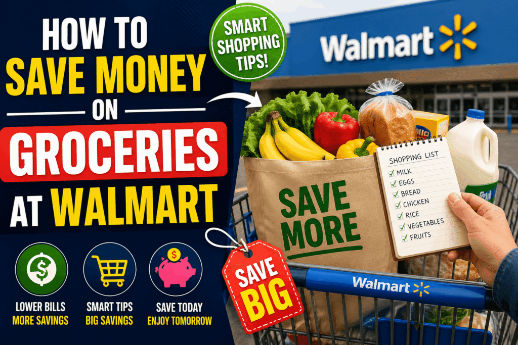 thumbnail showing walmart grocery shopping with list and save money tips