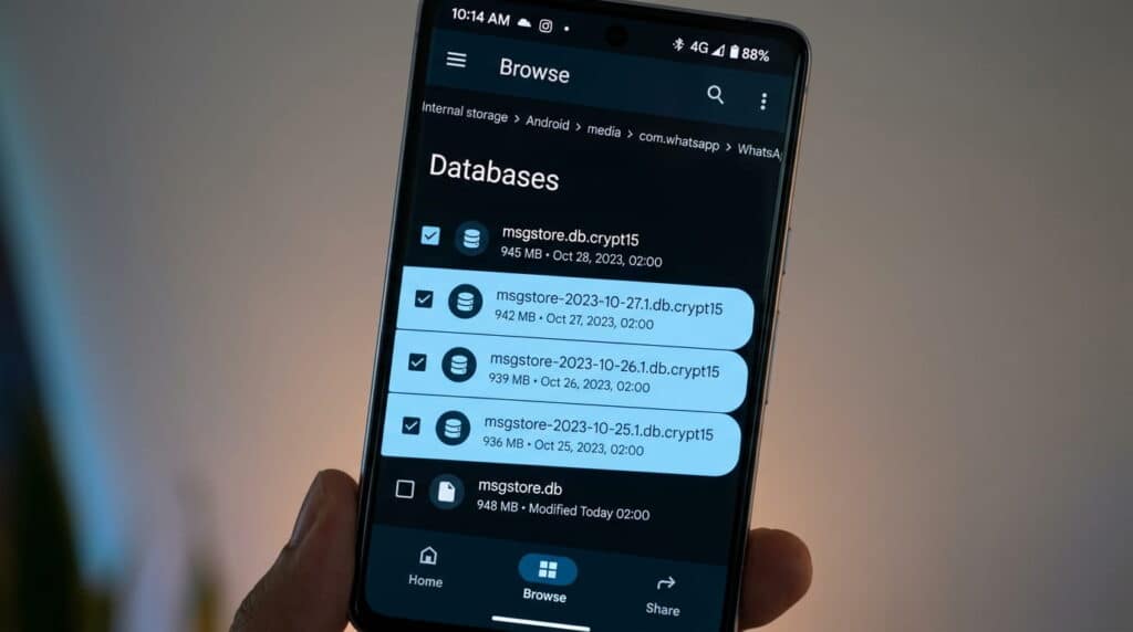 whatsapp local backup file manager database recovery method android