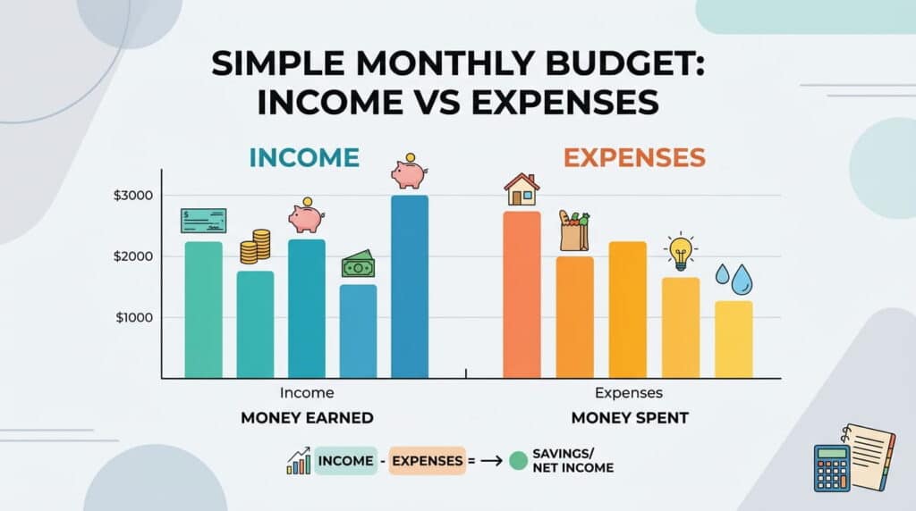 Monthly savings and expense chart for beginners