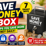 save money box with lock and cash showing daily savings and smart money habit